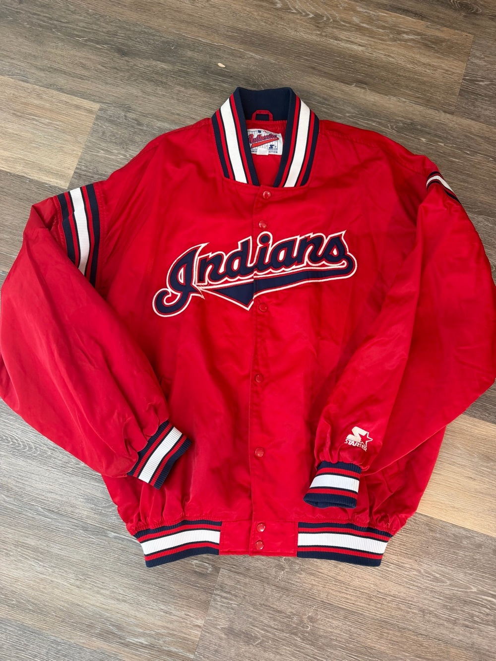 Vintage STARTER Red & Navy Cleveland Indians Varsity Bomber Jacket- 2XL